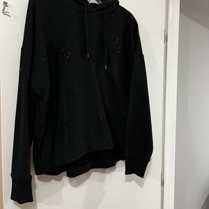 All Saints Black Cotton Etty Embellished Hoodie